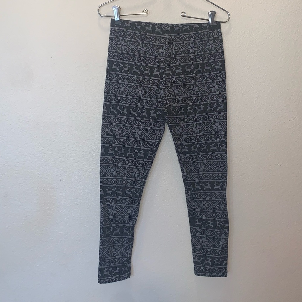 Poof New York Black Winter Christmas Reindeer Snowflake Fleece Lined Leggings
